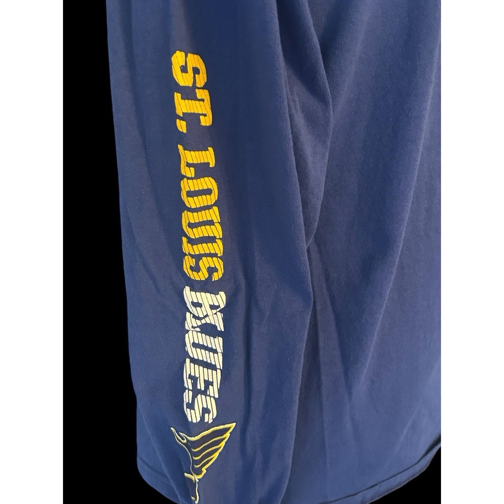 St Louis Blues Shirt Mens Medium Blue Yellow Long Sleeve Majestic NHL Hockey - Picture 5 of 8